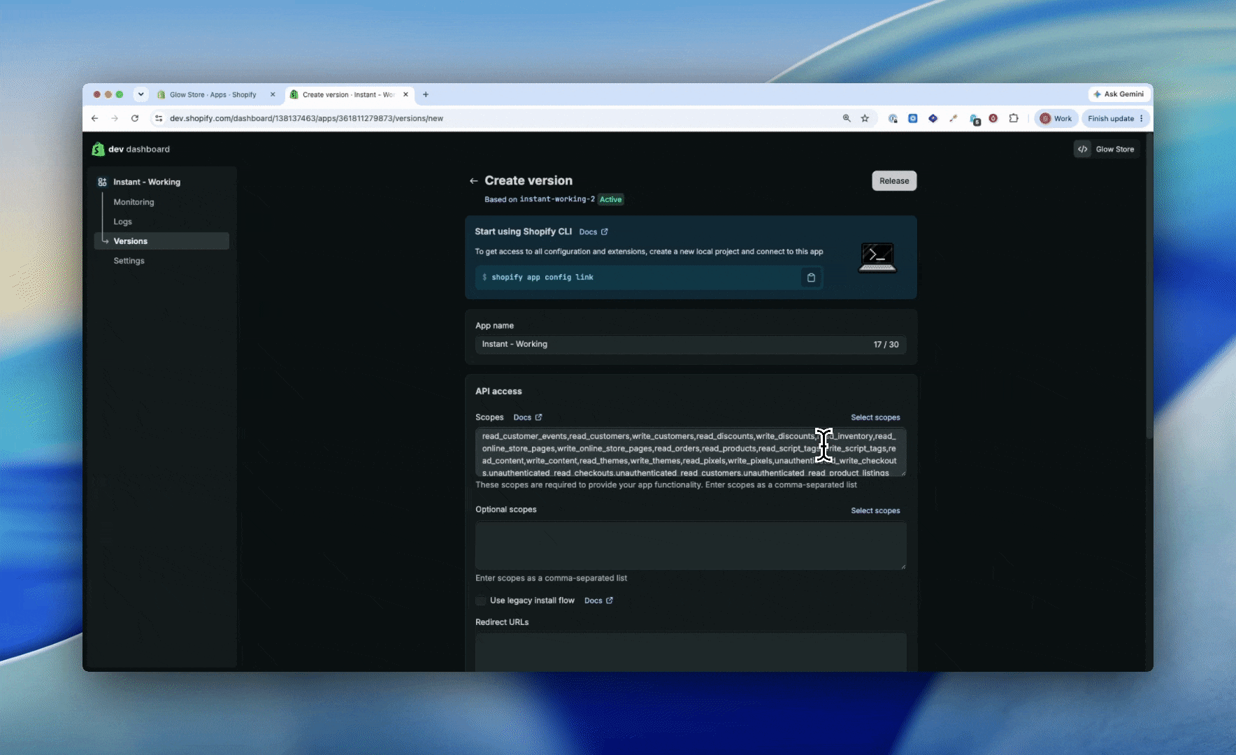 Add write_customers to the end of the scopes list