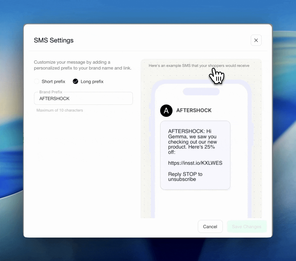 SMS Prefix now supports up to 12 characters