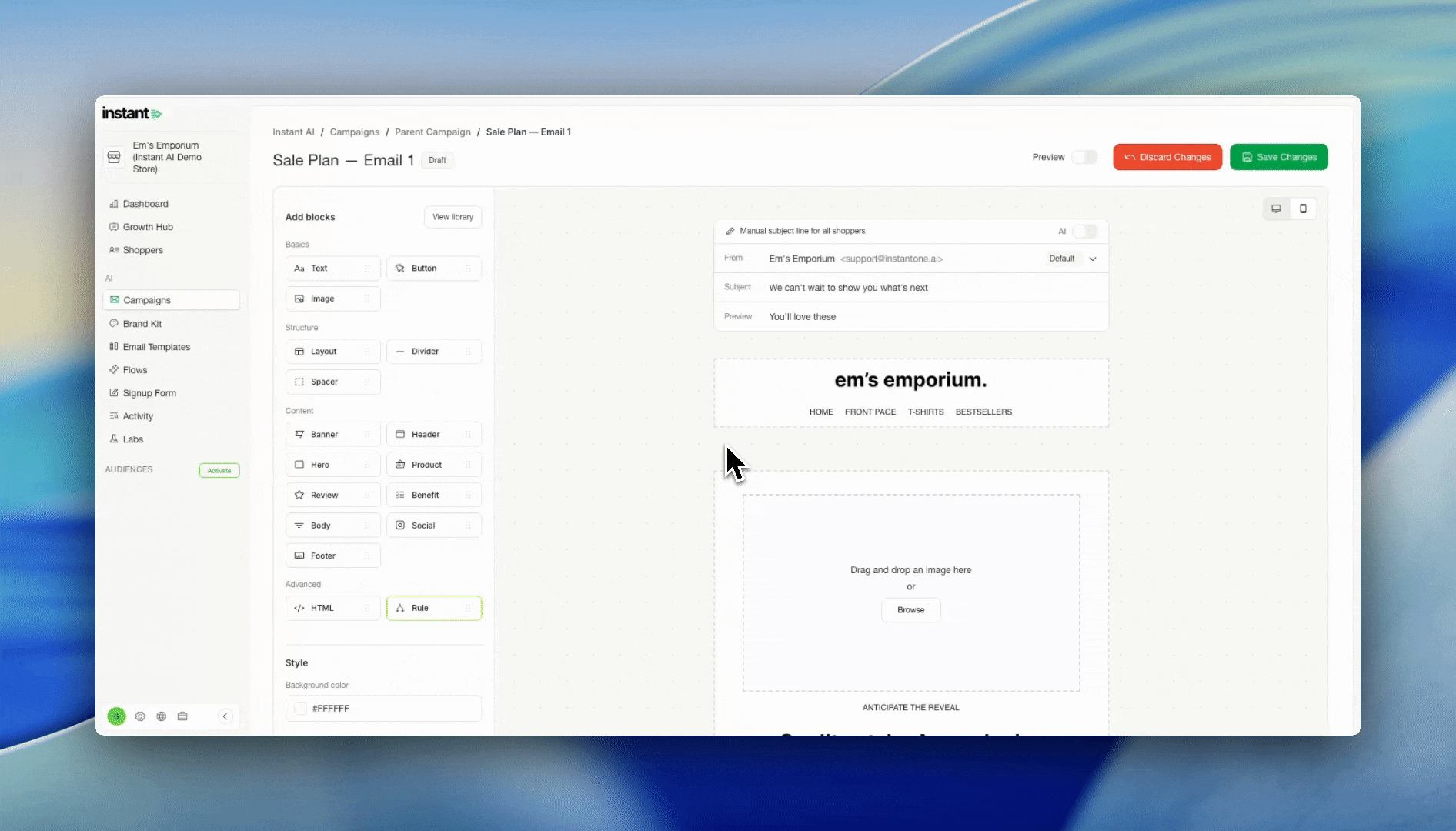 Switching the sender on an email